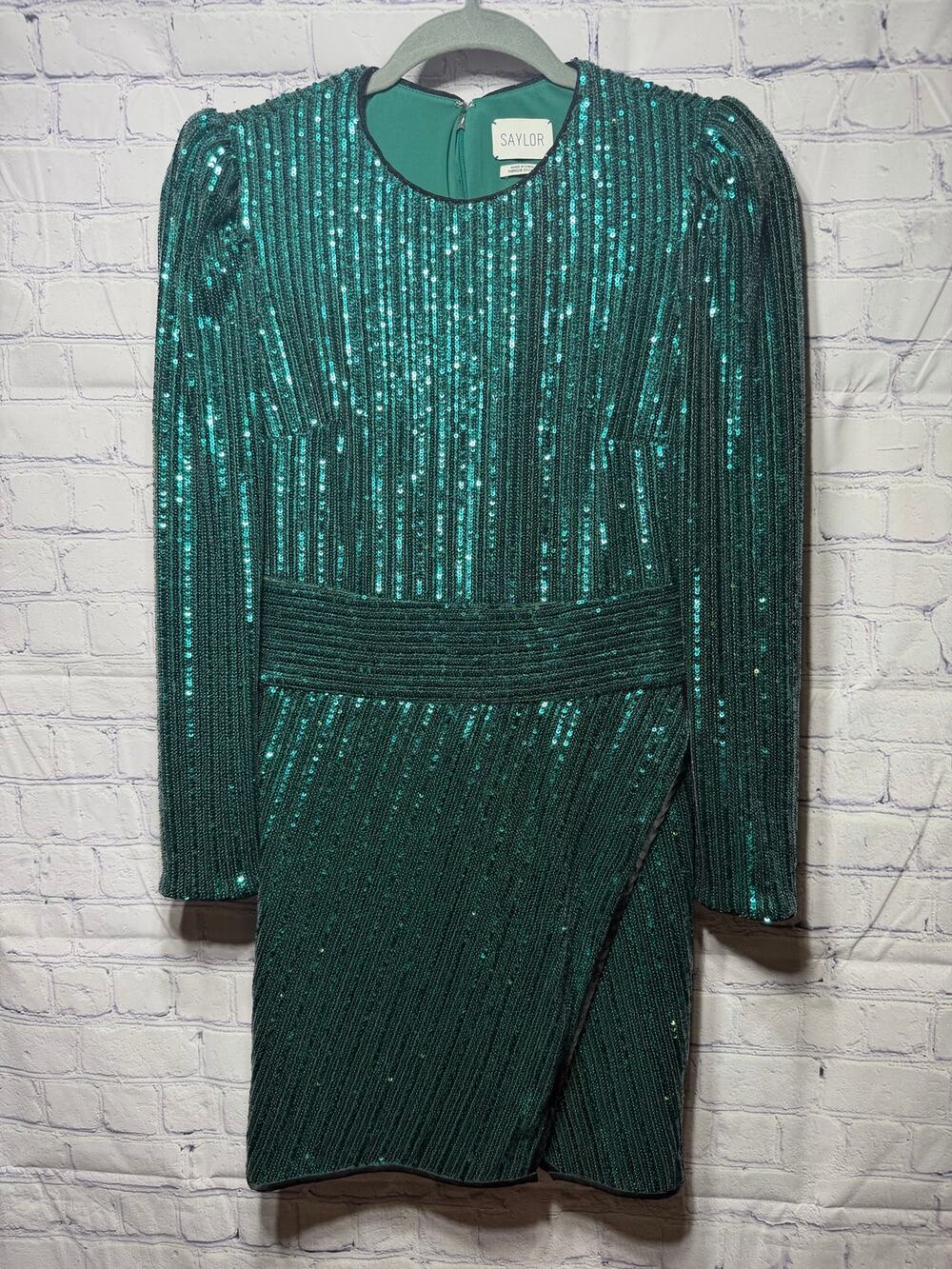Saylor Rizzo Mini Cocktail Dress Sequin Blue Green Sz XS Holiday New Year Glam
